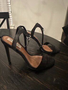 Steve Madden Black Velvet Strappy Heels, 7.5